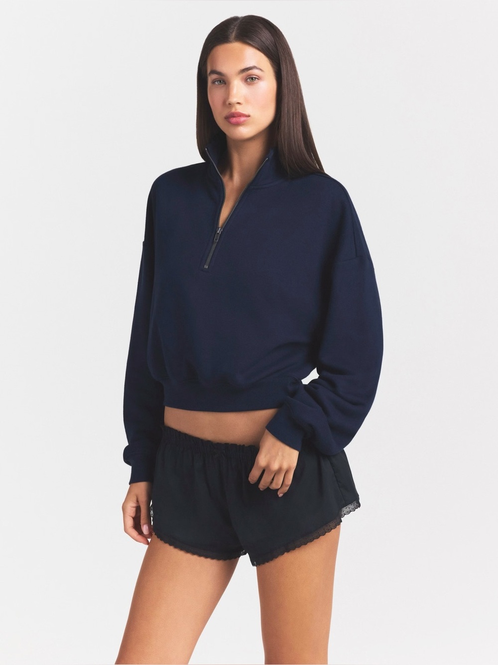 Skims drapey French terry half zip pullover 
Color navy